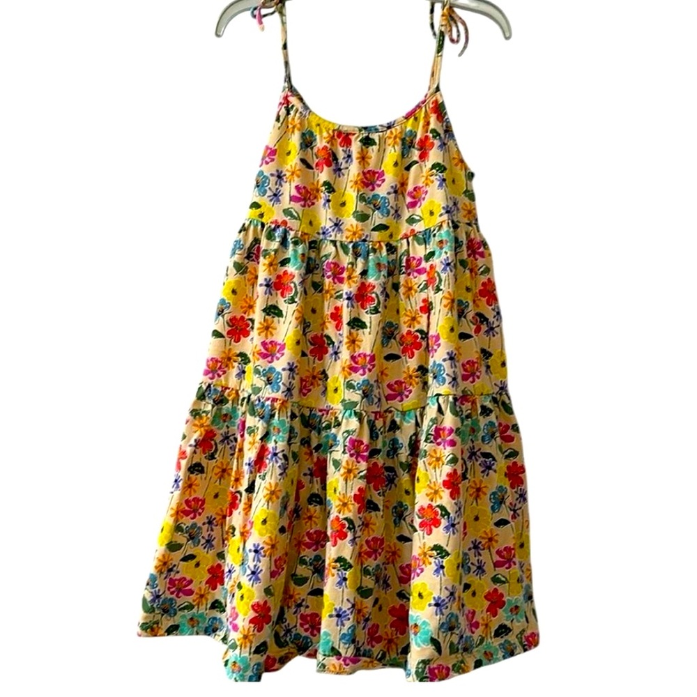 Girl’s Tea Collection Tie Shoulder Tiered  summer Dress Yellow Floral Size 5